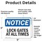 Signmission Lock Gate At All Times, 5 in W x Rectangle, Vinyl Decal OS-2PACK-NS-D-35-L-14027 - alternate 3